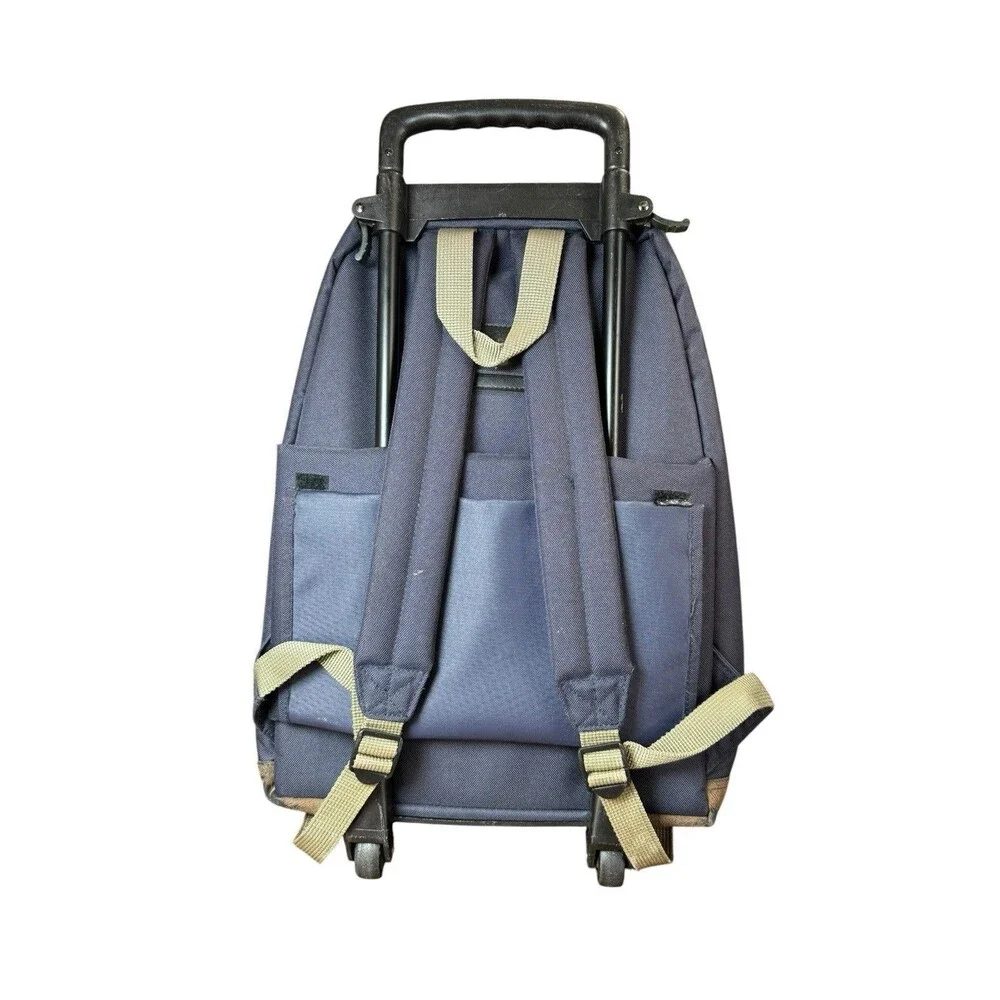 Vintage Duck Head Rolling Backpack Bookbag Navy Blue Tartan Carry on 17x14